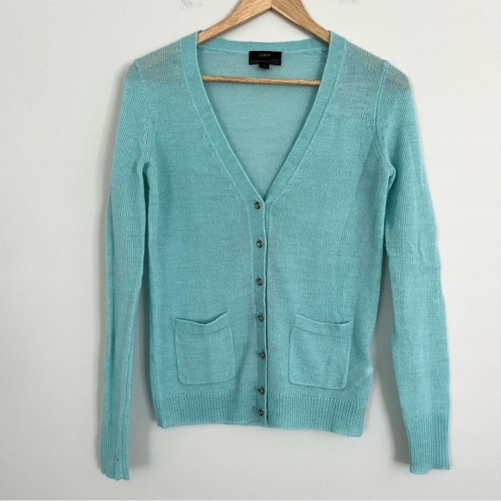 J. Crew Italian Spun Alpaca Blend Jewel Button Cardigan Aquamarine, Size XS NWOT